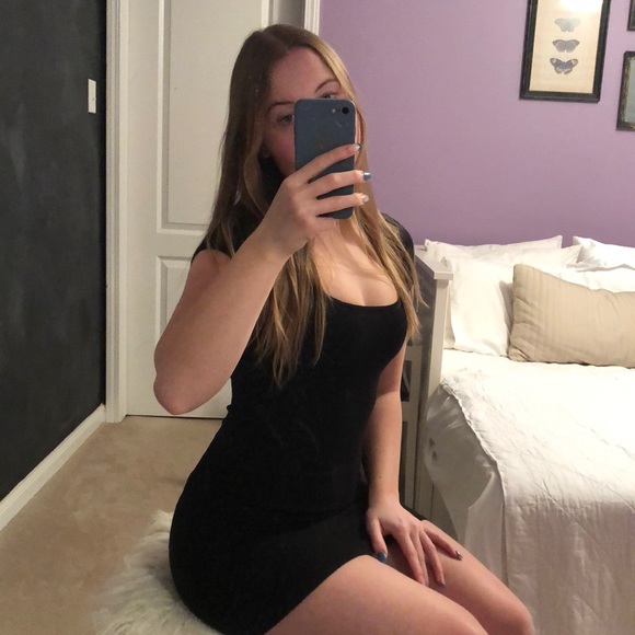 Black pretty little thing square neck bodycon mini dress - Picture 1 of 5